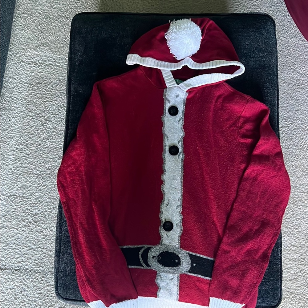 Ugly Christmas Sweater Red and White Crewneck with Festive Plush Trim
